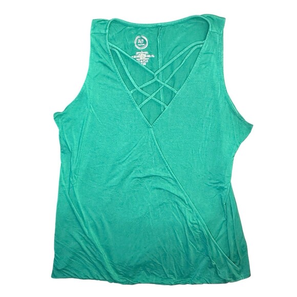 Maurices 24/7 Women’s Large Tank Top Turquoise Criss Cross Sleeveless Surplice - Picture 1 of 3